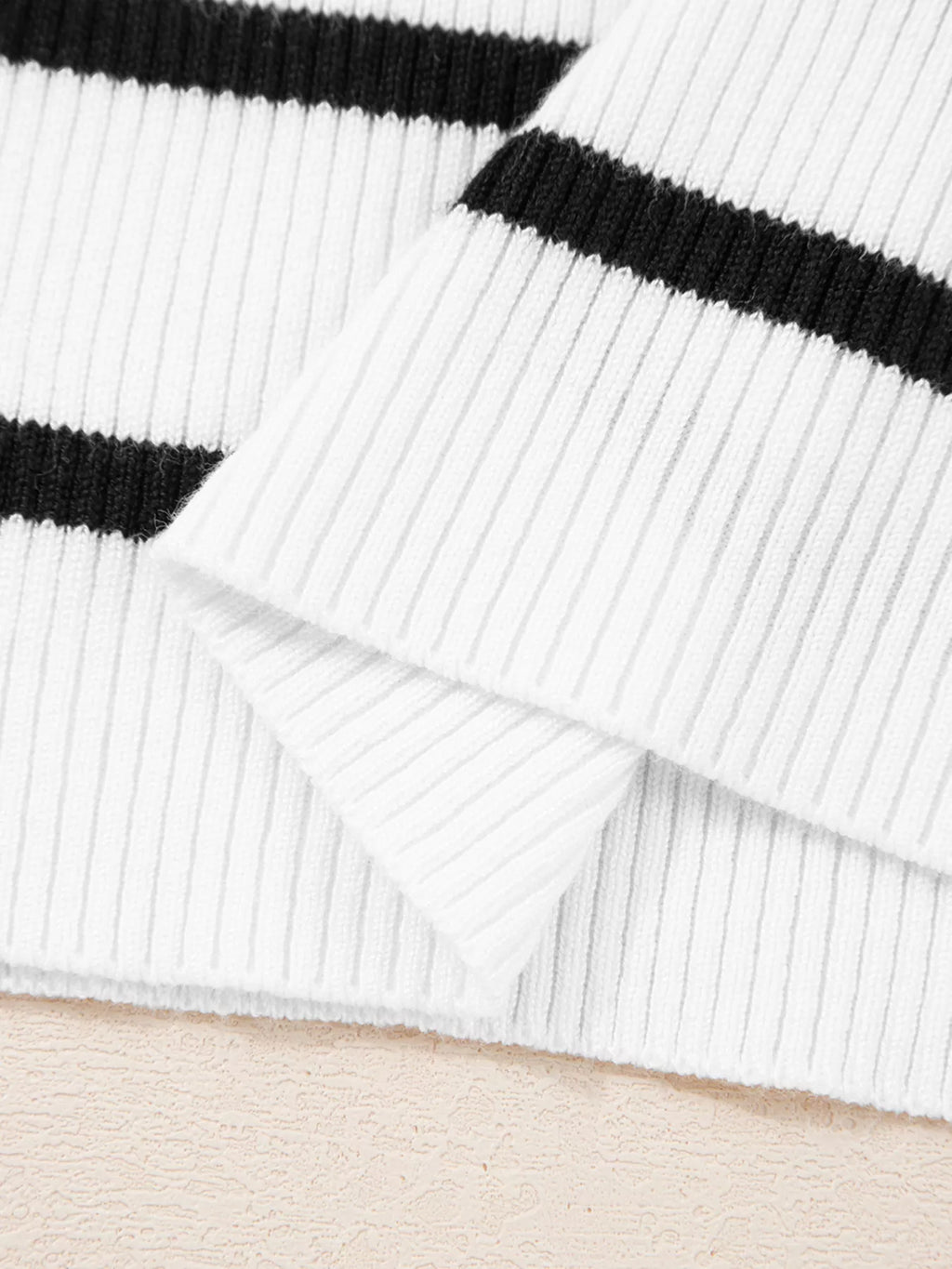 Sarah Express Women's Scalloped Trim U Neck Striped Ribbed Slim Knit Top