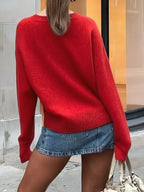 Sarah Express Women's Ribbed Crewneck Drop Shoulder Sweater - Oversized Fit