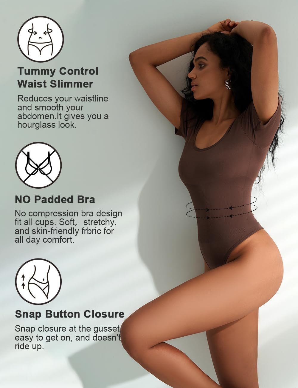 Sarah Express Women's Square Neck Cinched Waist Seamless Bodysuit - Shaping Short Sleeve Top