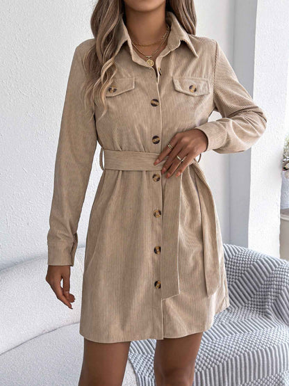 Sarah Express Women's Corduroy Shirt Dress - Long Sleeve Button Front Casual Dress
