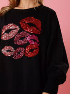 Sarah Express Women's Lips Round Neck Dropped Shoulder Sweatshirt