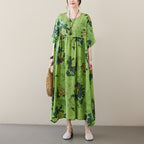 Sarah Express Renaissance Cotton Blend Maxi Dress Short Sleeve Round Neck Swing Silhouette