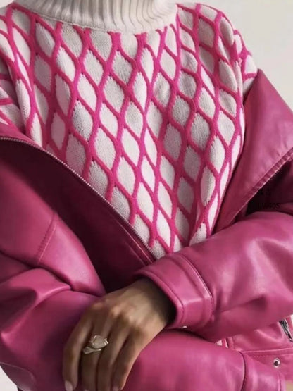 Sarah Express Women's Geometric Pattern Turtleneck Sweater