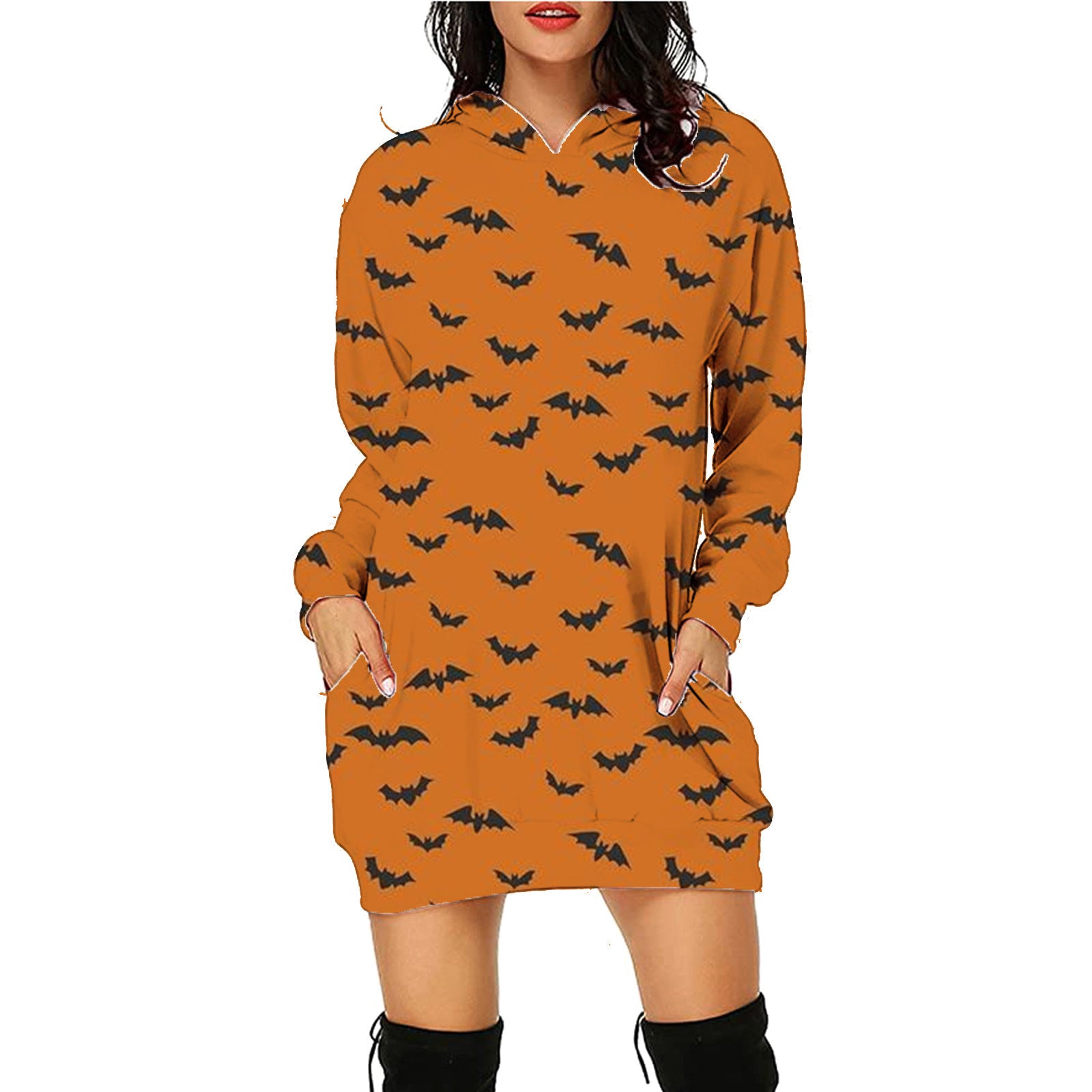 Sarah Express Halloween Print Long Hoodie With Pockets - Women's Oversized Sweater SC15