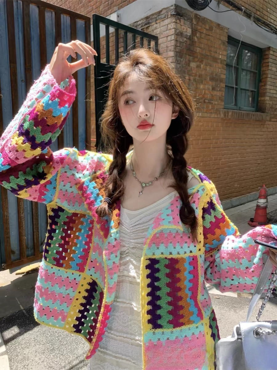Sarah Express Crochet Woven Cotton Cardigan Sweater Women's Lightweight Top