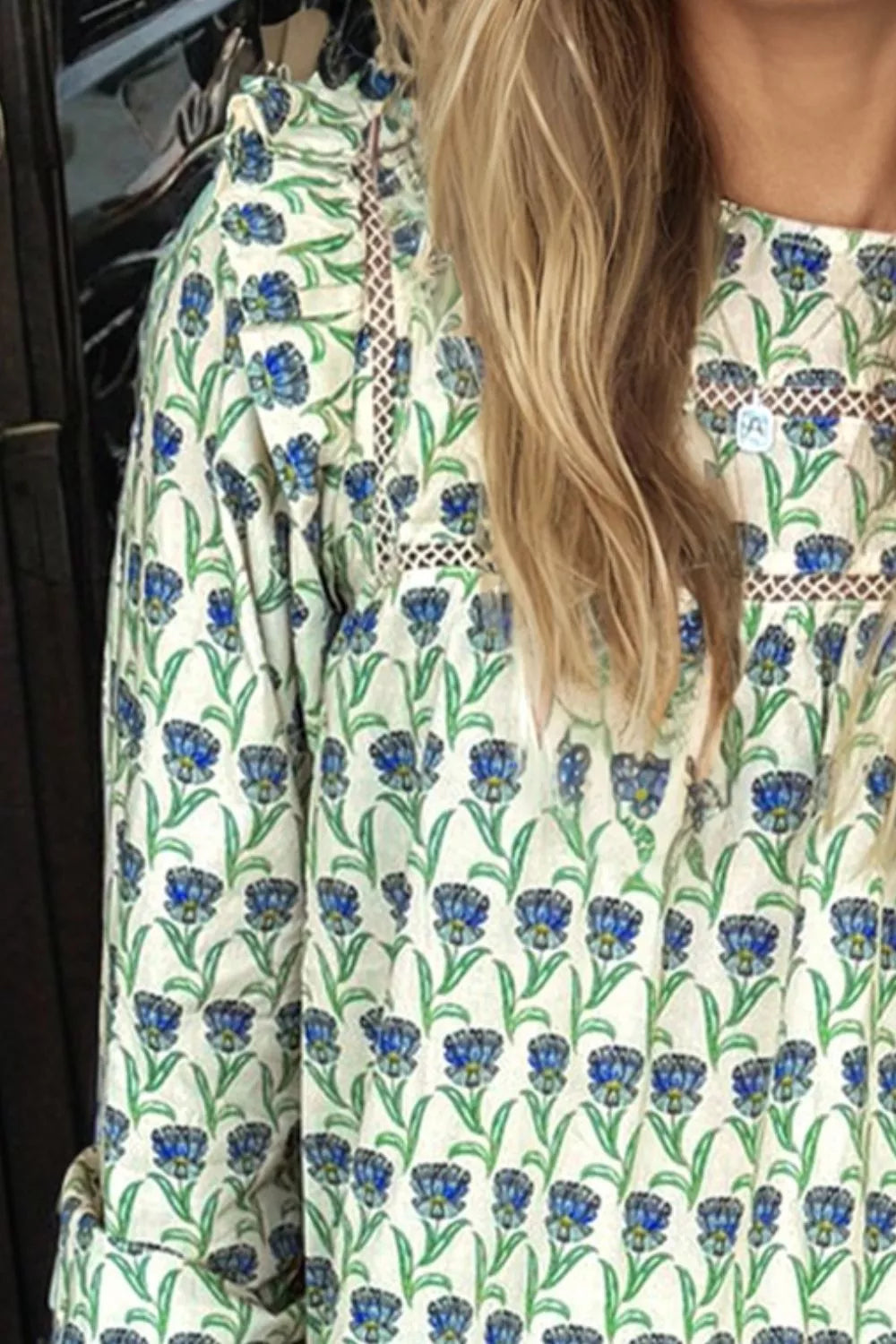 Sarah Express Women's Floral Print Ruffle Trim Long Sleeve Blouse