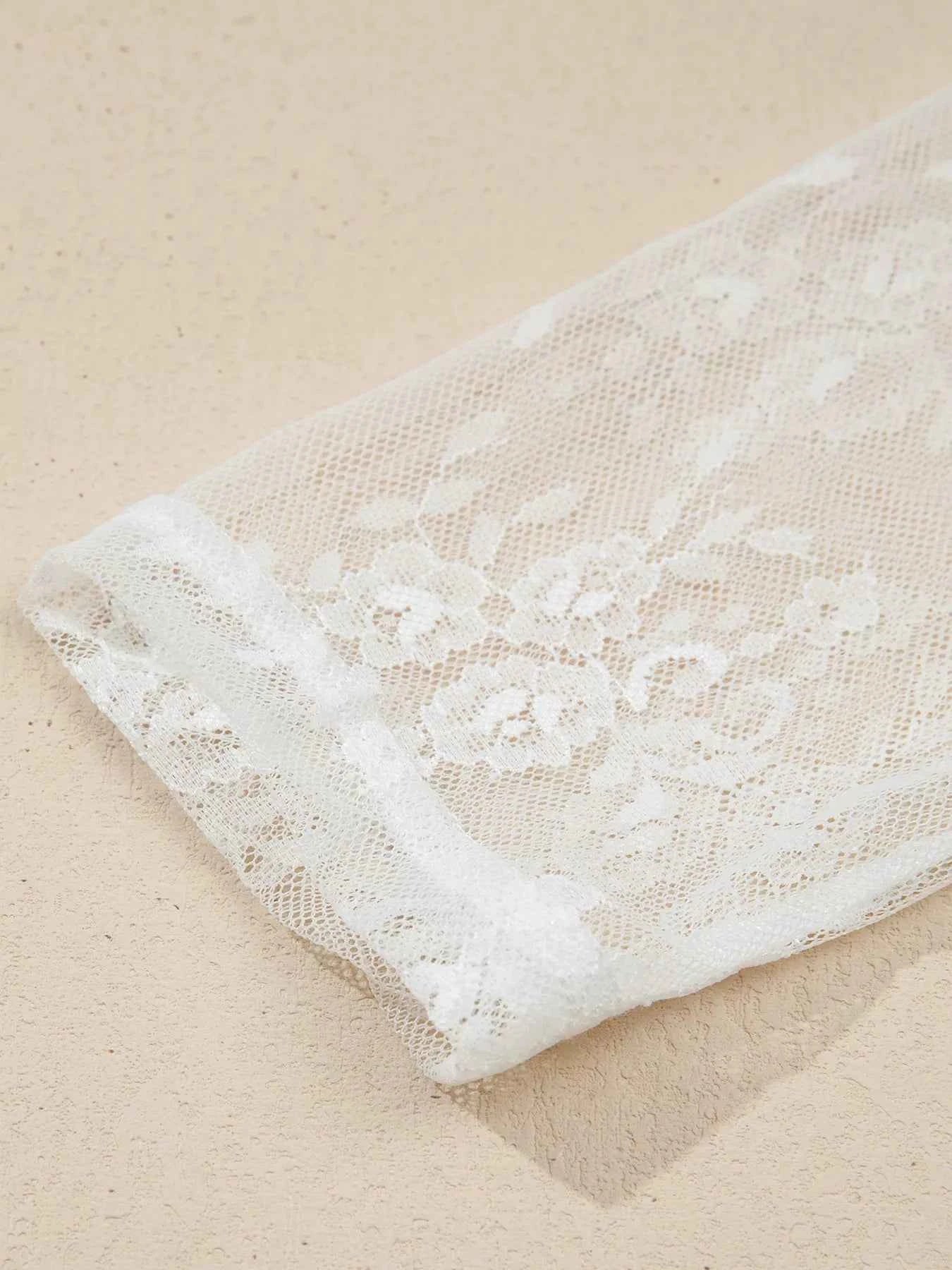 Sarah Express Women's Sheer Floral Lace Ruffle Tiered Blouse Set - 2 Piece