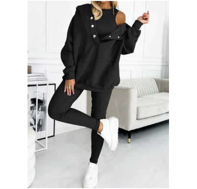 Sarah Express Women's Sleeveless Vest Hoodie and Pants Athleisure Set Three-Piece Activewear