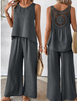 Sarah Express Women's Sleeveless Top and Pants Set with Lace Back Detail