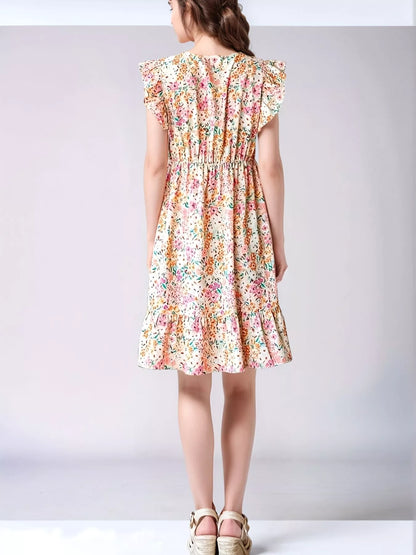 Sarah Express Women's Floral Print Ruffle Trim V-Neck Maxi Dress