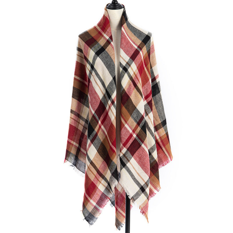 Sarah Express Women's Oversized Square Scarf Cashmere-like Double-Sided Shawl 140cm Woven Fall Winter Accessory