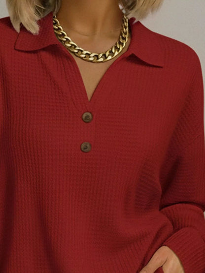 Sarah Express Women's Textured Knit Decor Button Top Plus Size