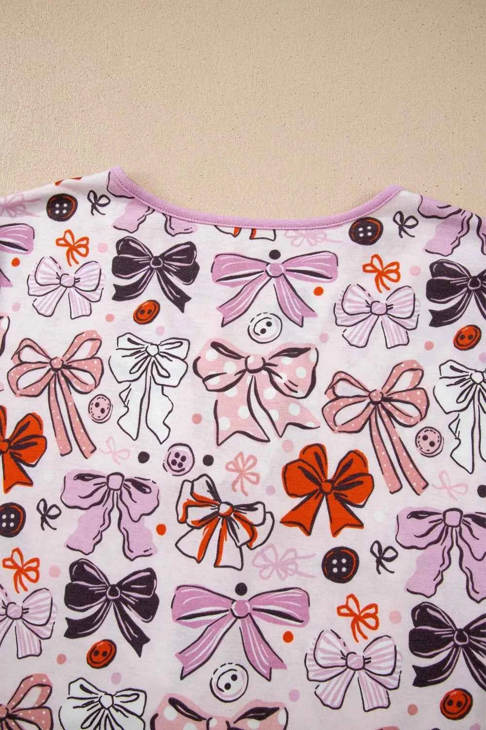 Sarah Express Women's Bow Print Short Sleeve Pajama Set - Button Front Shirt & Pants Sleepwear