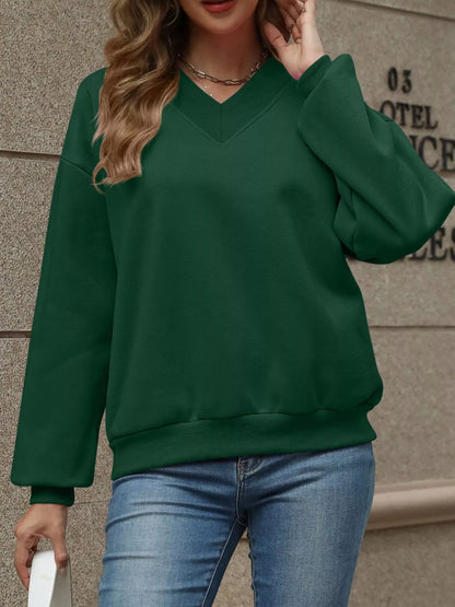 Sarah Express Women's V-Neck Solid Color Casual Sweatshirt