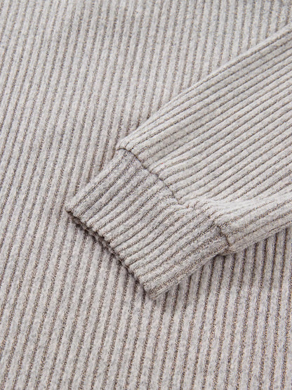 Sarah Express Women's Ribbed V Neck Bow Back Drop Shoulder Long Sleeve Top