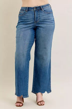 Sarah Express Women’s Plus Size High Rise Tummy Control Destroyed Wide Leg Jeans
