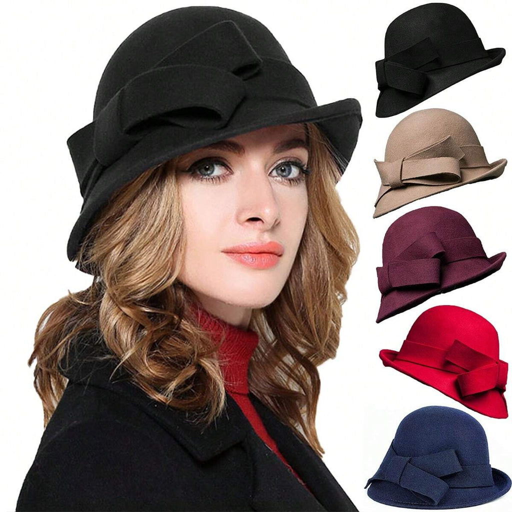 Sarah Express Women's French Style Retro Bowler Hat Dome Crown with Bow Accent Polyester