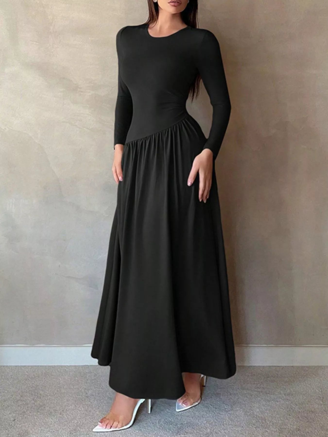 Sarah Express Women's Long Sleeve Ruched A-Line Maxi Dress