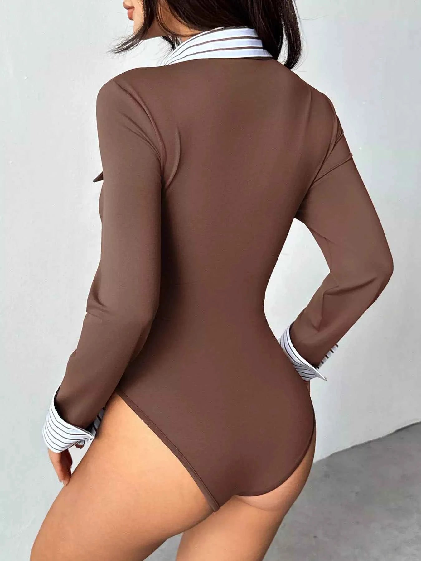 Sarah Express Women's Long Sleeve Button Front Bodysuit