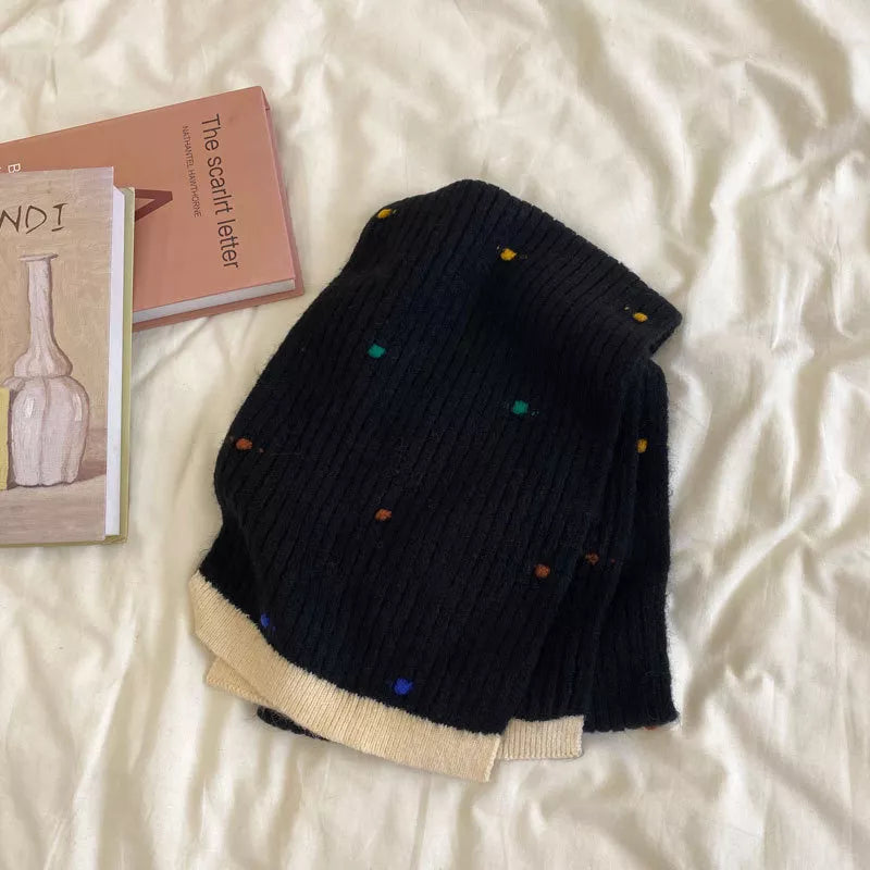 Sarah Express Women's Colorful Dot Knitted Cashmere Scarf Black One Size