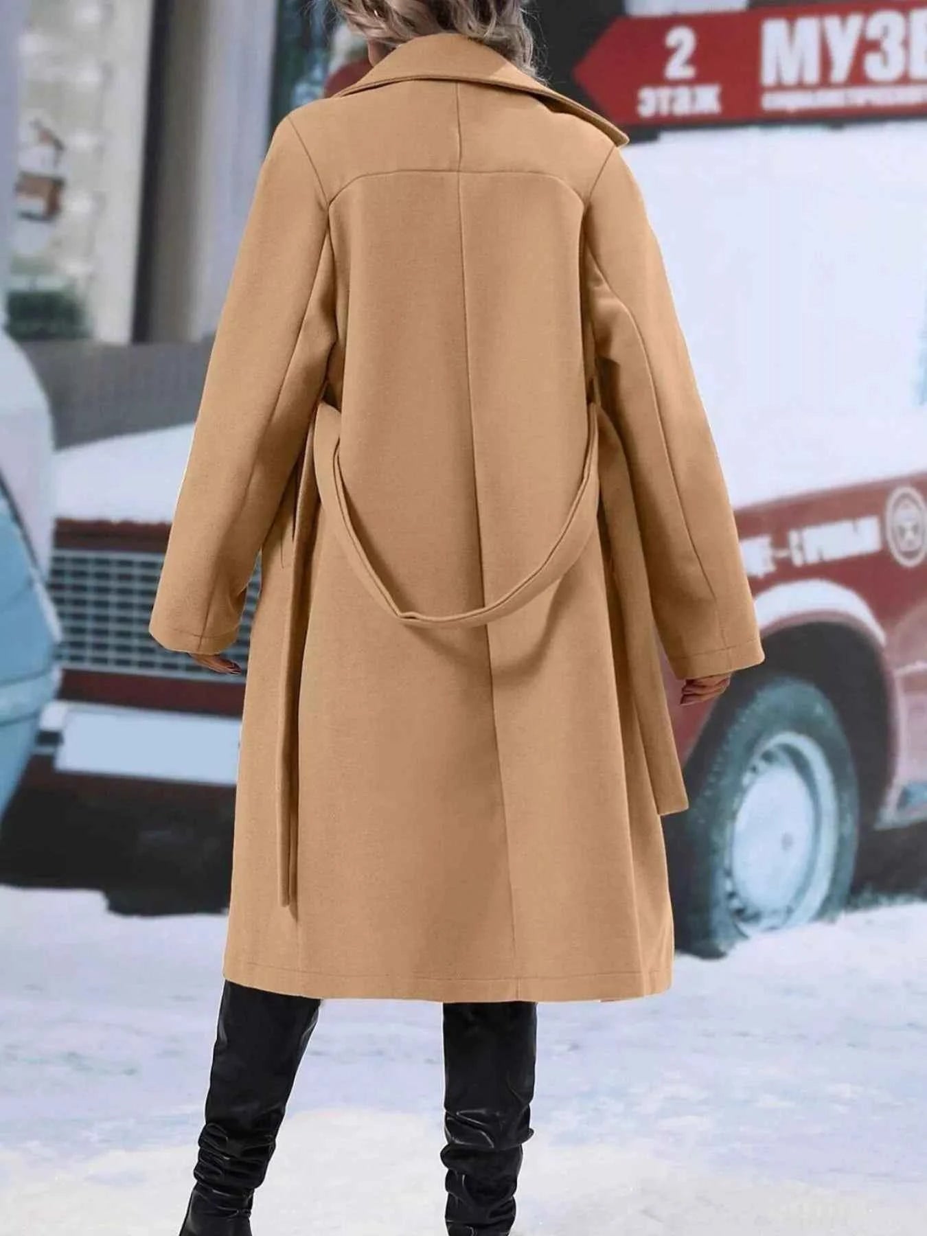 Sarah Express Women's Double-Breasted Tie Waist Coat - Belted Blazer Jacket