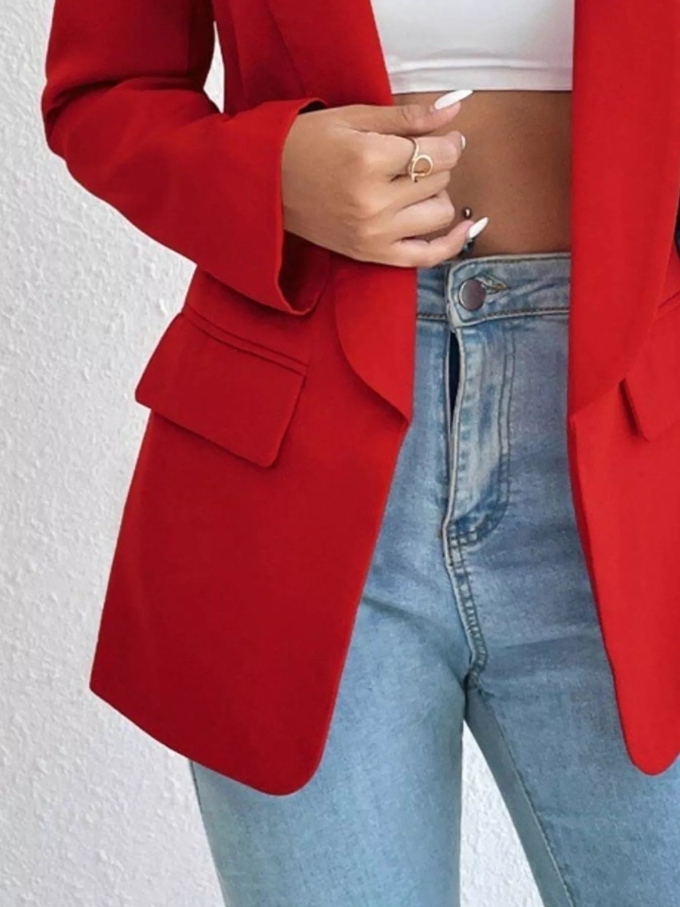 Sarah Express Women's Open Front Casual Blazer Plus Size Long Sleeve Professional Outerwear