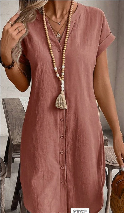 Sarah Express Notched Button Front Batwing Sleeve Cotton Shirt Dress