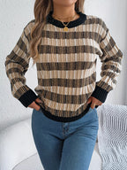 Sarah Express Women's Striped Round Neck Long Sleeve Sweater