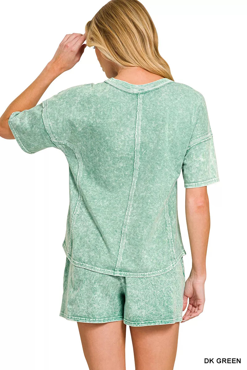 Sarah Express Women's Snow Washed Short Sleeve Tee and Shorts Lounge Set