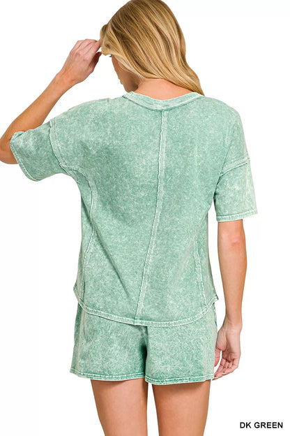 Sarah Express Women's Snow Washed Short Sleeve Tee and Shorts Lounge Set