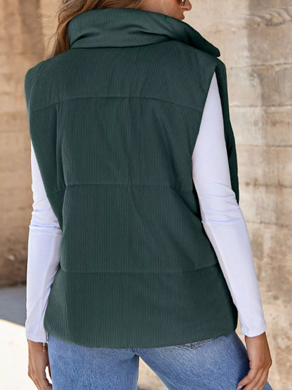 Trendsi Women's Corduroy Zip Up Vest Coat