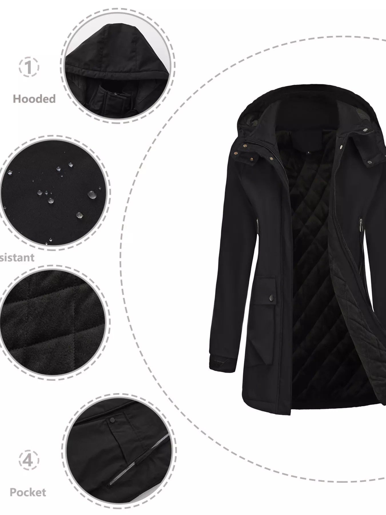 Sarah Express Women's Full Size Zip Up Hooded Parka Outerwear