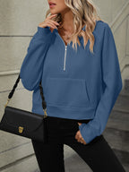 Sarah Express Women's Half-Zip Hoodie with Kangaroo Pocket - Casual Activewear Pullover