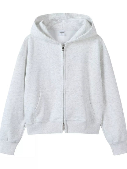 Sarah Express Women's Casual Zip-Up Long Sleeve Hoodie Plus Size Light Gray