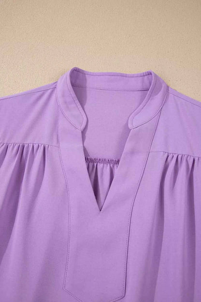 Sarah Express Women's V-Neck Puff Sleeve Blouse - Summer Fashion Top