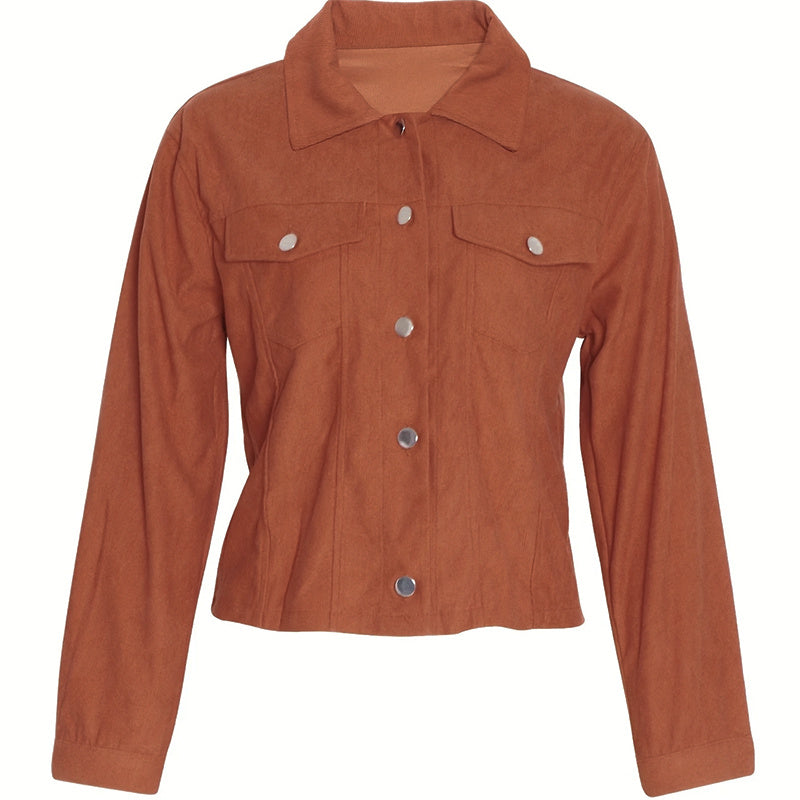 Sarah Express Women's Corduroy Button-Up Jacket Lightweight Fall Spring Outerwear Flap Pockets
