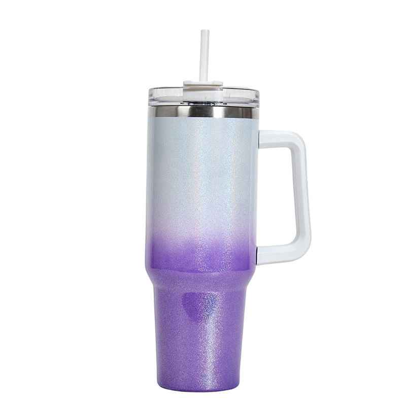 Sarah Express Stainless Steel Vacuum Insulated Water Bottle - Large Capacity Double Layer Thermal Cup 27.5cm White Purple