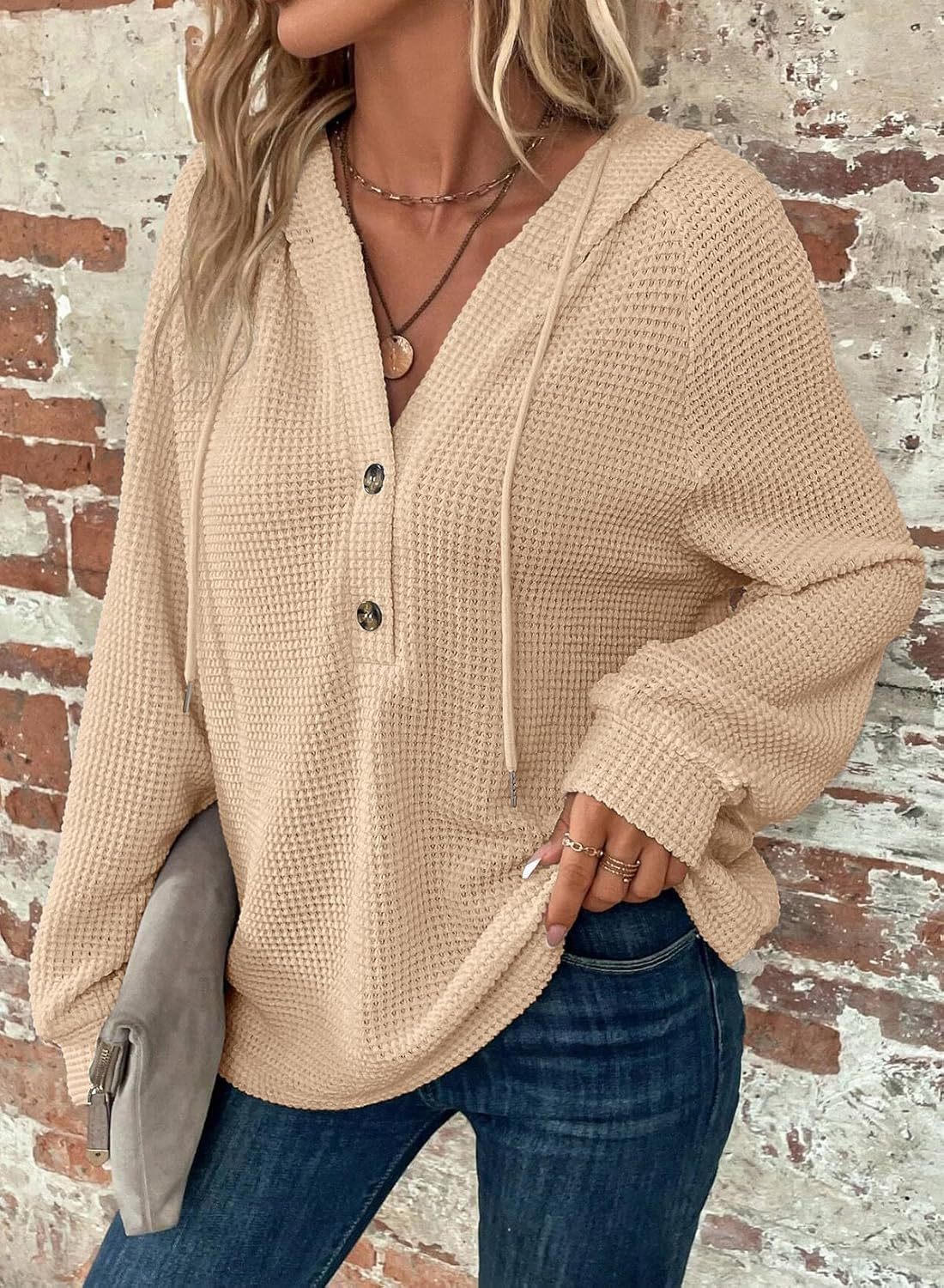 Sarah Express Women's V-Neck Long Sleeve Pullover Sweater Loose Fit Casual