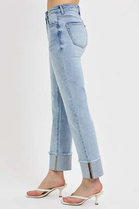 Sarah Express Women’s High Rise Relaxed Straight Jeans with Cuff
