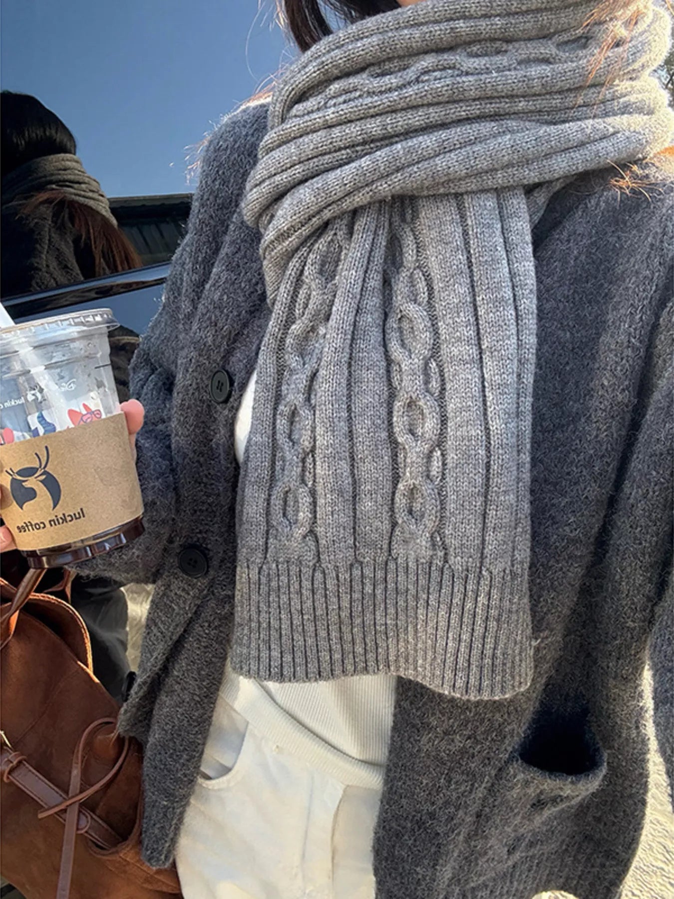 Sarah Express Women's Textured Knit Winter Scarf - Cozy Warm Infinity Scarf Gray ONESIZE