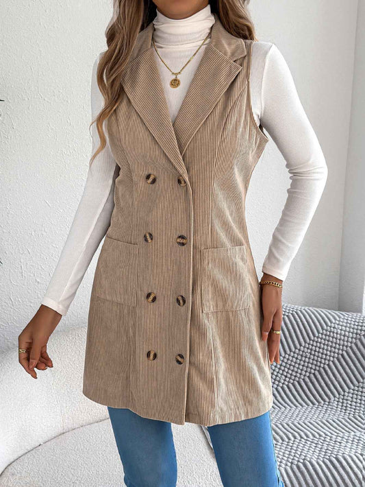 Sarah Express Women's Double-Breasted Corduroy Vest Jacket with Pockets