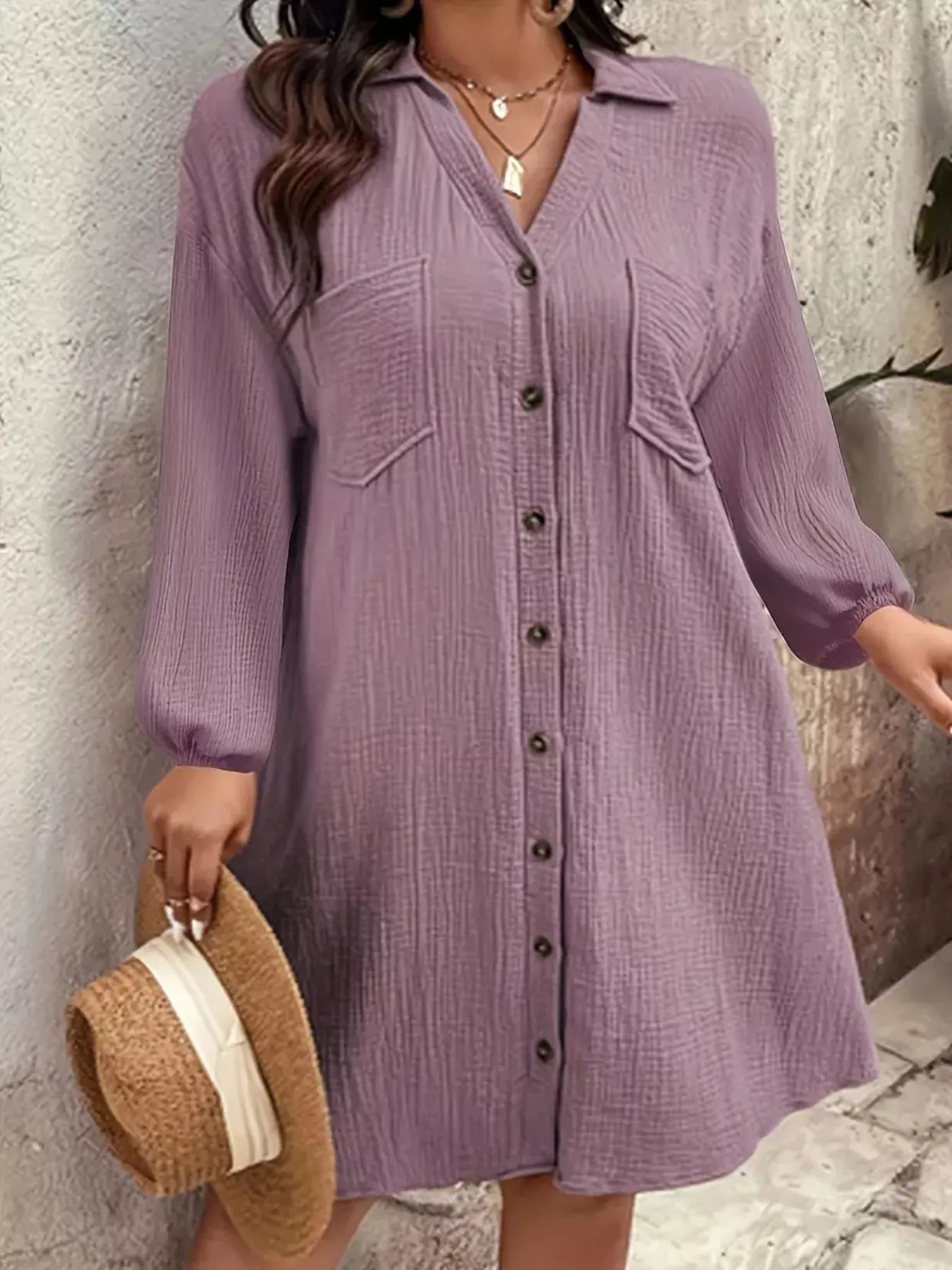 Sarah Express Women's Plus Size Casual Button-Down Shirt Dress