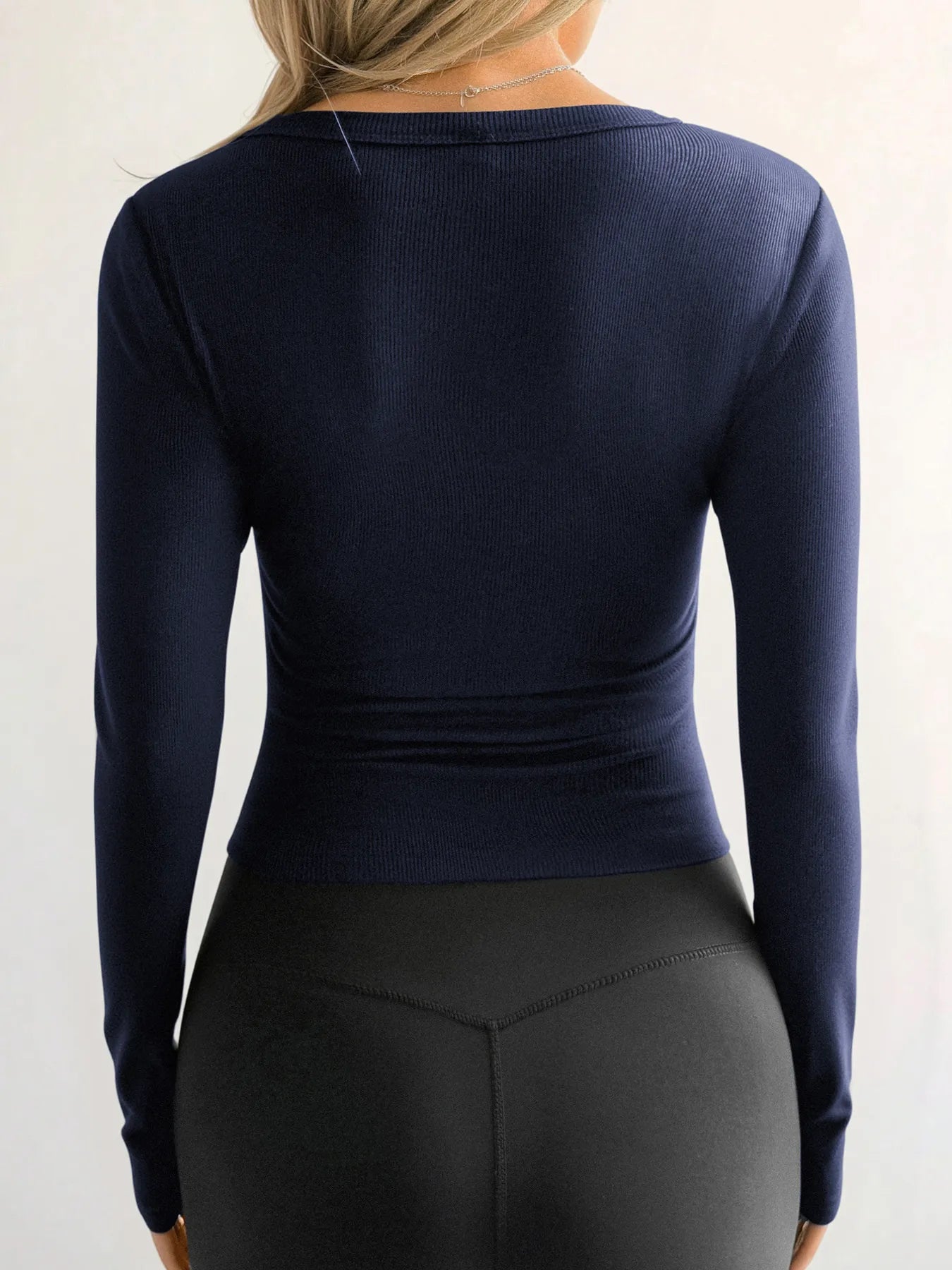 Sarah Express Women's Ribbed V-Neck Long Sleeve T-Shirt