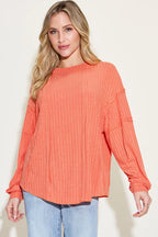 Sarah Express Women’s Plus Size Ribbed Long Sleeve T-Shirt with Exposed Seam
