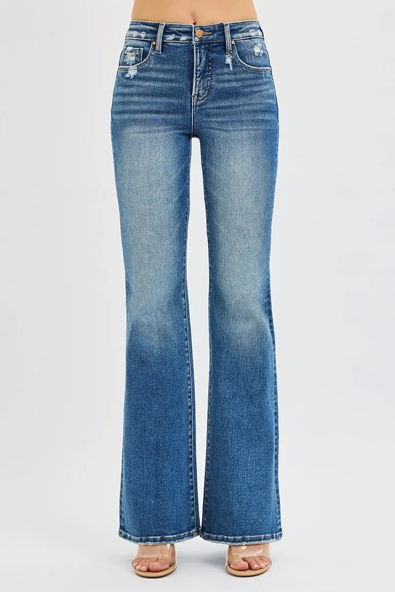 Sarah Express Women’s Plus Size Tummy Control High Rise Flare Jeans