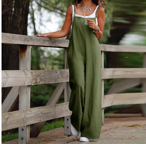 Sarah Express Suspender Wide-Leg Jumpsuit Women's Sleeveless Overall Style