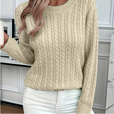 Sarah Express Women's Twist Detail Round Neck Knit Sweater Pullover