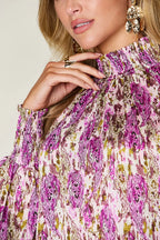 Sarah Express Women's Printed Smocked Long Sleeve Blouse