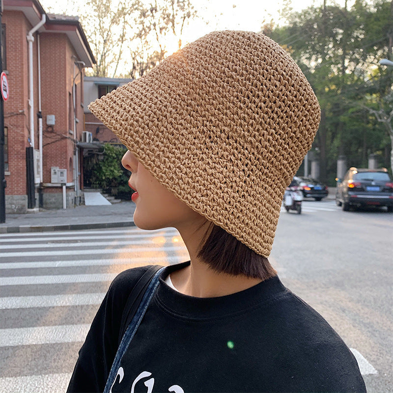 Sarah Express Women's Straw Beach Hat Sun Protection Bucket Hat Breathable Dome Crown Summer Accessory