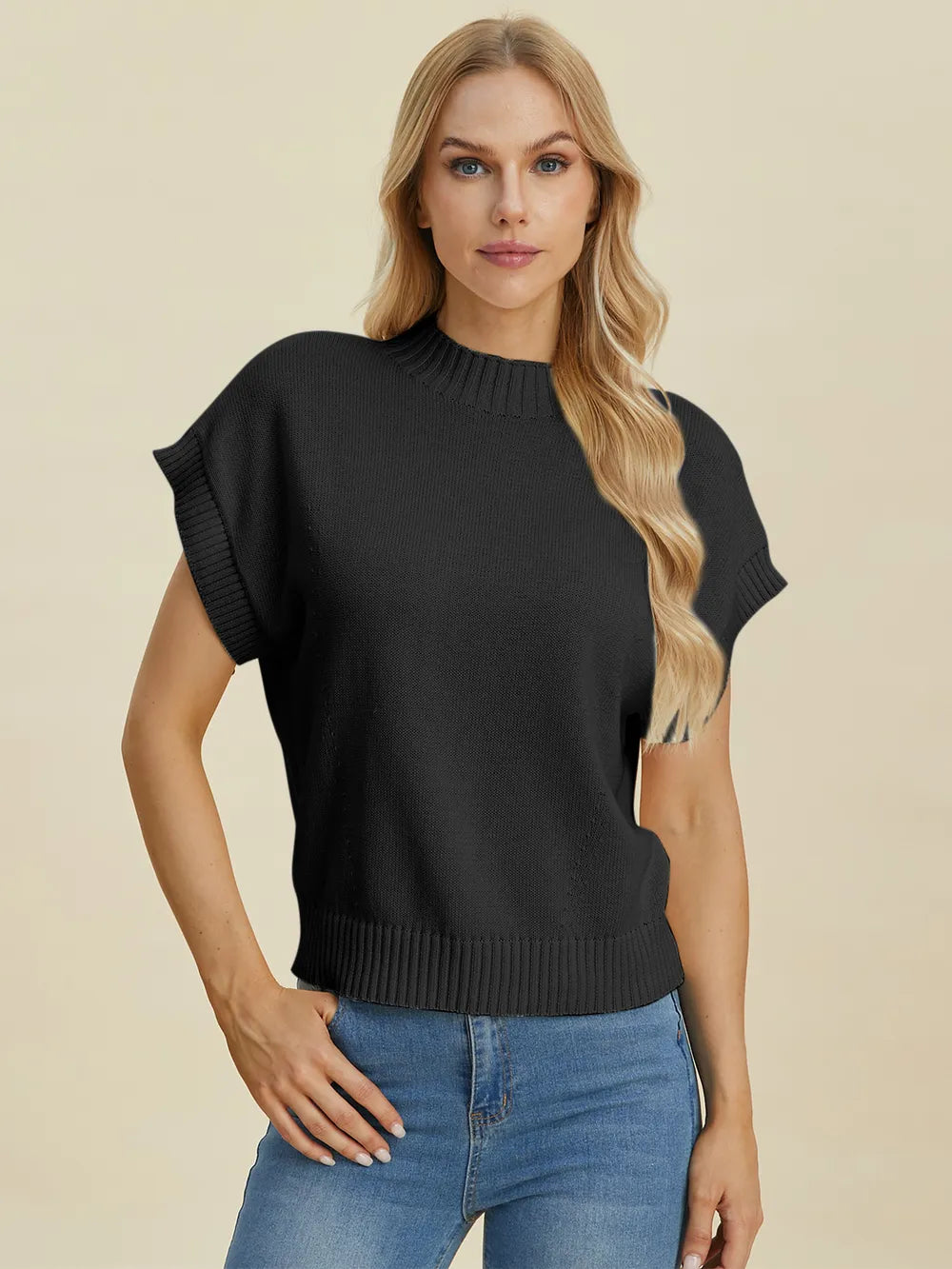 Sarah Express Women’s Plus Size Short Sleeve Mock Neck Viscose Sweater
